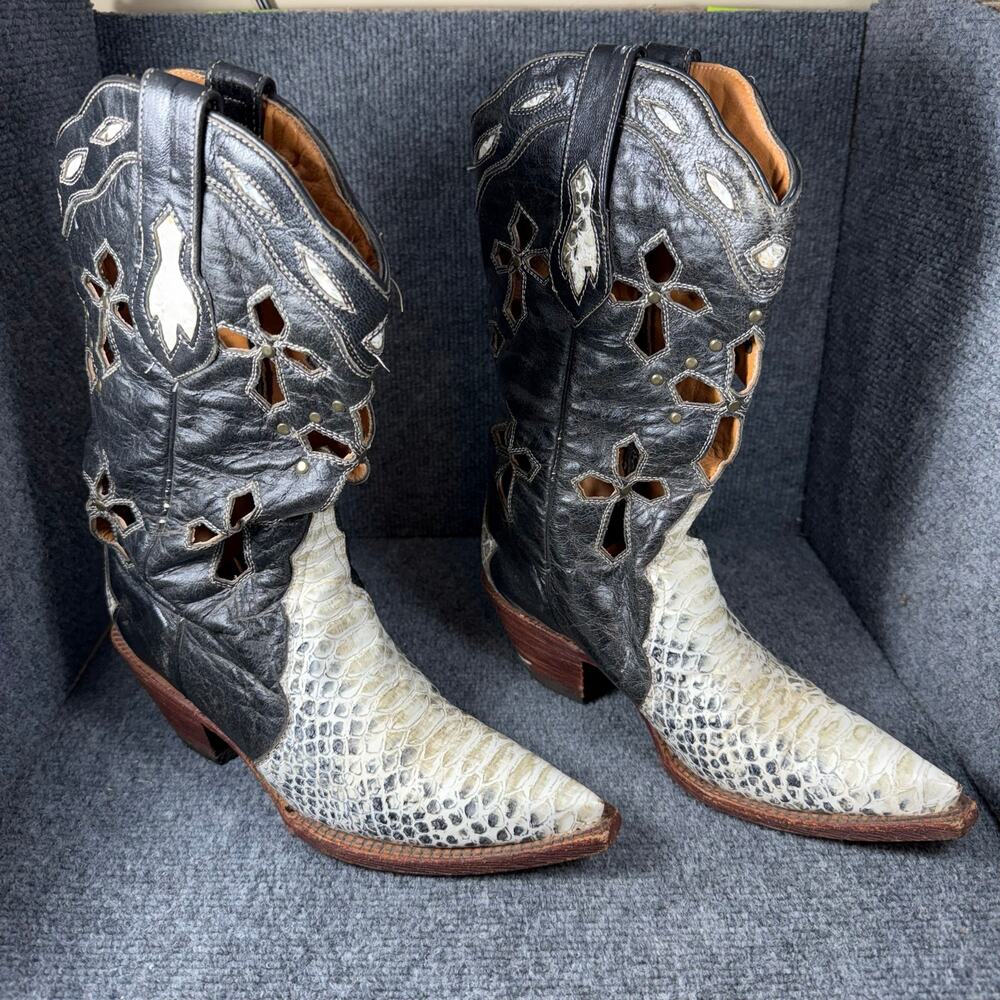 Ferrini Snip Toe Boots Snakeskin Size 7.5 Women's Black/White Western